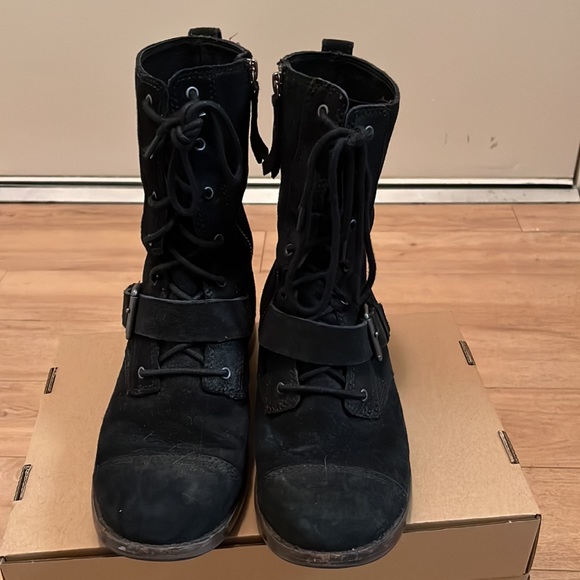 Women’s Black UGG Suede Combat Boots, Size 8 - Picture 3 of 7